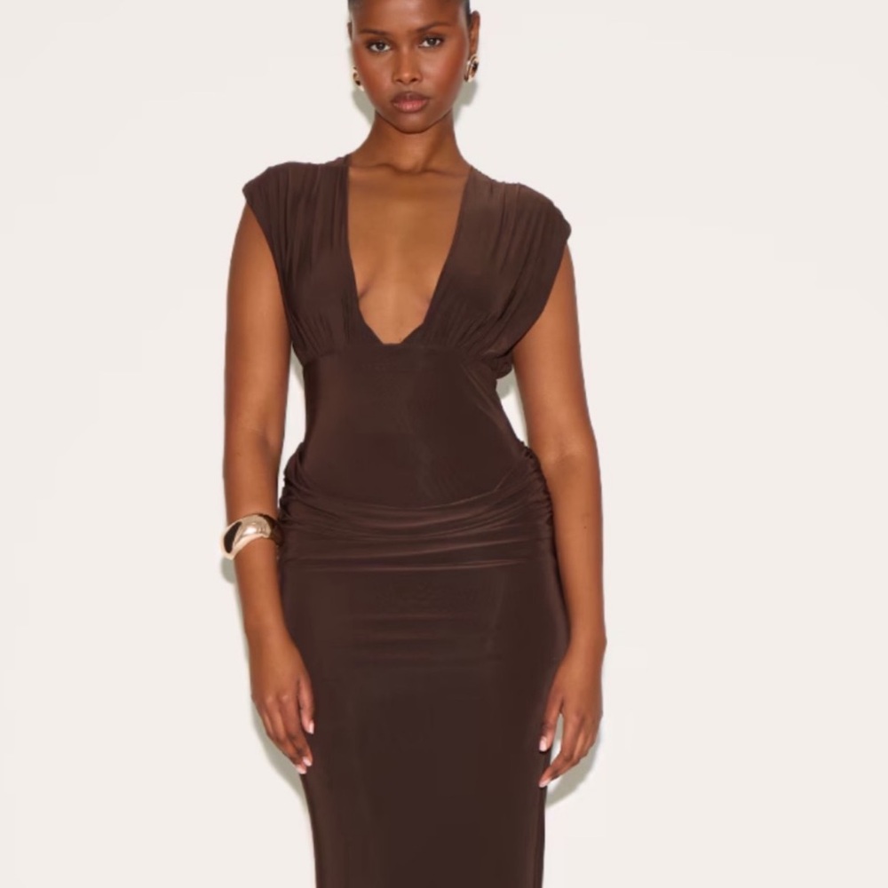 Pretty Little Thing chocolate brown maxi dress